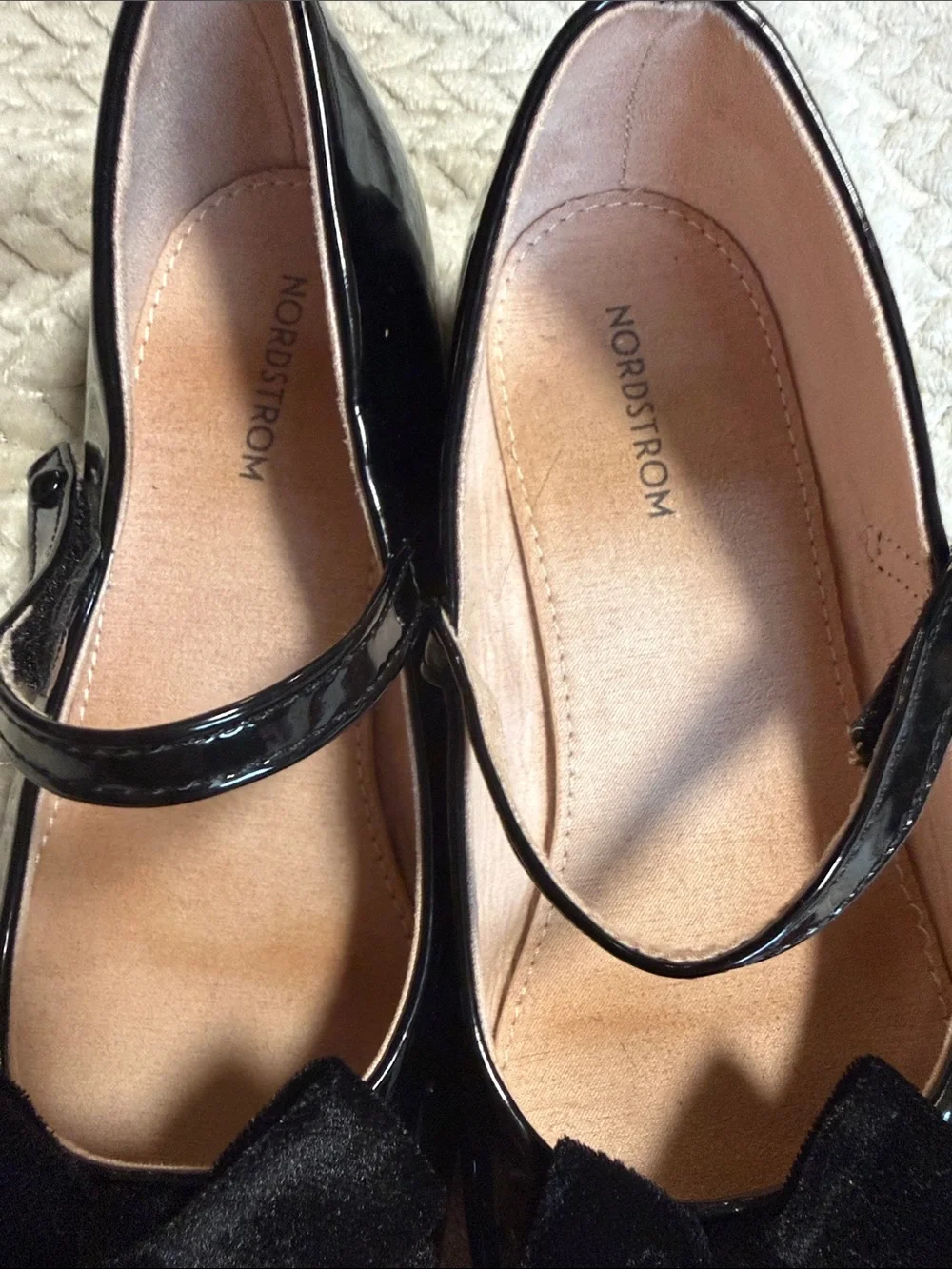 Nordstrom Kids Black Patent Mary Janes with Velvet Bow Strap